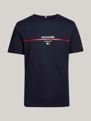 t-shirt hilfiger monotype con logo e riga blu da uomini tommy hilfiger