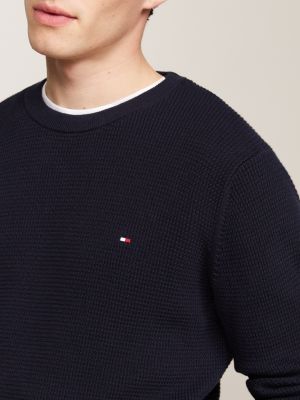 Waffelstrick-Pullover mit Rundhalsausschnitt | Blau | Tommy Hilfiger