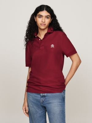 polo coupe standard classic à blason brodé rouge pour hommes tommy hilfiger