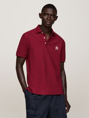 polo coupe standard classic à blason brodé rouge pour hommes tommy hilfiger