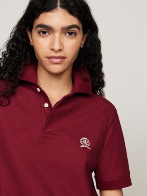 polo coupe standard classic à blason brodé rouge pour hommes tommy hilfiger