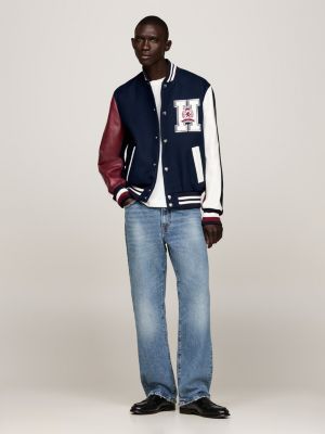 blue crest back logo varsity jacket for men tommy hilfiger