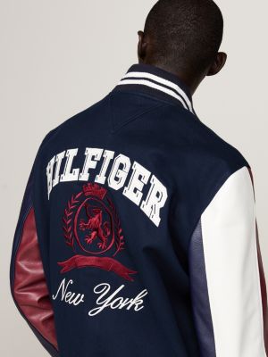 blue crest back logo varsity jacket for men tommy hilfiger