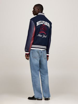 blue crest back logo varsity jacket for men tommy hilfiger