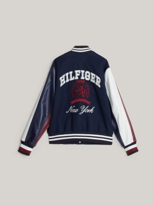 blue crest back logo varsity jacket for men tommy hilfiger