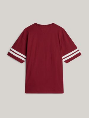 t-shirt à logo blason oversize rouge pour hommes tommy hilfiger