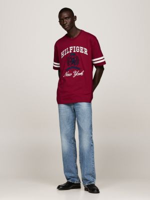 t-shirt à logo blason oversize rouge pour hommes tommy hilfiger