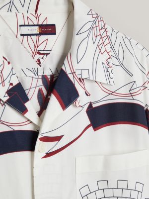 camicia relaxed fit con colletto cubano bianco da uomini tommy hilfiger