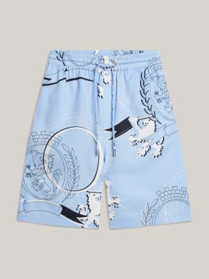 blue crest print relaxed fit shorts for men tommy hilfiger