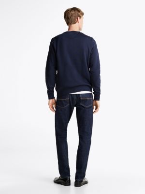 blau rundhals-sweatshirt mit wappen auf der brust für herren - tommy hilfiger