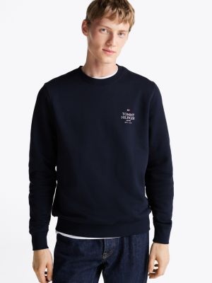 blauw sweatshirt met ronde hals en logo op de borst voor heren - tommy hilfiger