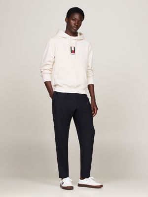 felpa con cappuccio e bandiera verticale bianco da uomini tommy hilfiger