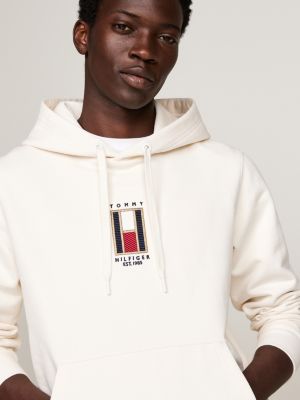 felpa con cappuccio e bandiera verticale bianco da uomini tommy hilfiger