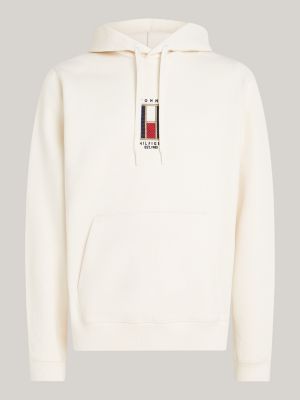 felpa con cappuccio e bandiera verticale bianco da uomini tommy hilfiger