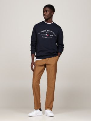 blauw sweatshirt met ronde hals en geborduurd logo voor heren - tommy hilfiger