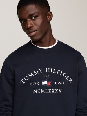 blue logo embroidery crew neck sweatshirt for men tommy hilfiger