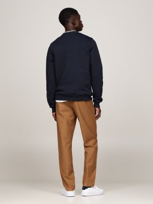 blauw sweatshirt met ronde hals en geborduurd logo voor heren - tommy hilfiger
