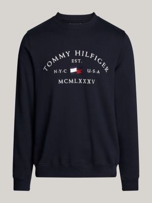 blue logo embroidery crew neck sweatshirt for men tommy hilfiger