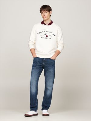 weiß rundhals-sweatshirt mit aufgesticktem logo für herren - tommy hilfiger