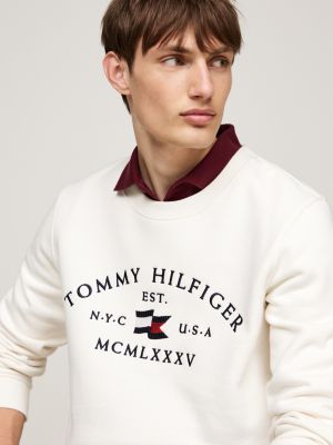 felpa con logo stile nautico ricamato bianco da uomini tommy hilfiger