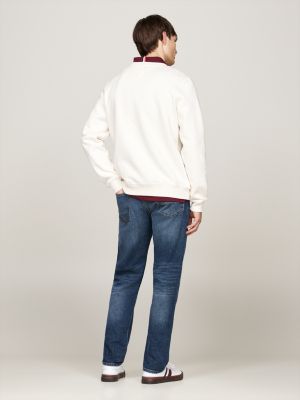 weiß rundhals-sweatshirt mit aufgesticktem logo für herren - tommy hilfiger