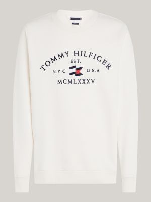 felpa con logo stile nautico ricamato bianco da uomini tommy hilfiger