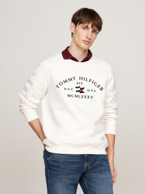 felpa con logo stile nautico ricamato white da uomini tommy hilfiger