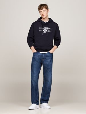 blau hoodie mit aufgesticktem wappen für herren - tommy hilfiger