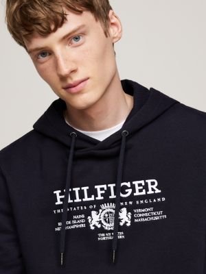 blau hoodie mit aufgesticktem wappen für herren - tommy hilfiger