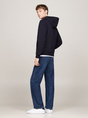 sudadera con capucha y escudo bordado azul de hombres tommy hilfiger