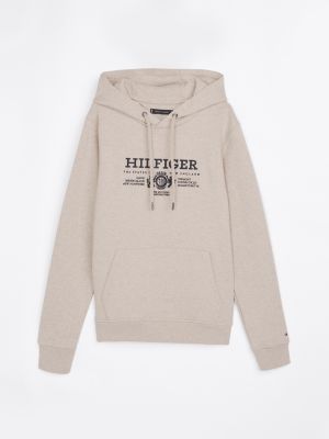 braun hoodie mit aufgesticktem wappen für herren - tommy hilfiger