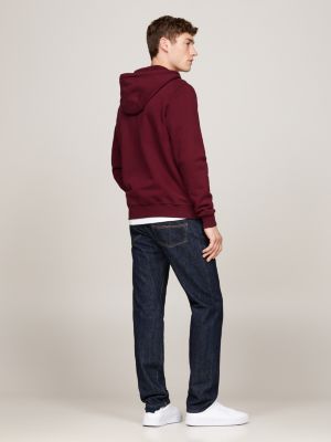 sweat à capuche à blason brodé rouge pour hommes tommy hilfiger