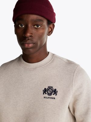 braun sweatshirt mit aufgesticktem logo für herren - tommy hilfiger