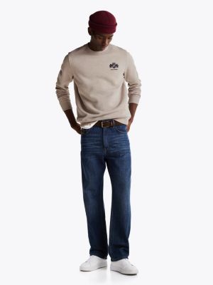 braun sweatshirt mit aufgesticktem logo für herren - tommy hilfiger