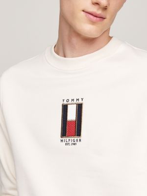 sweat à drapeau vertical brodé blanc pour hommes tommy hilfiger