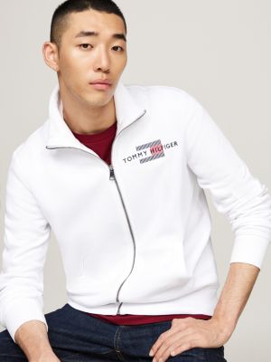 white flag embroidery zip-thru sweatshirt for men tommy hilfiger