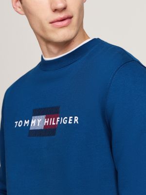 blau rundhals-sweatshirt mit aufgesticktem logo für herren - tommy hilfiger