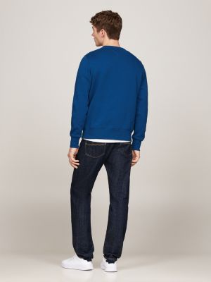 blau rundhals-sweatshirt mit aufgesticktem logo für herren - tommy hilfiger