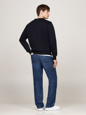 blue logo embroidery crew neck sweatshirt for men tommy hilfiger