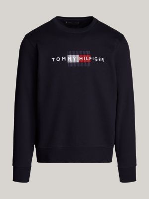 sudadera de cuello redondo con logo bordado azul de hombres tommy hilfiger