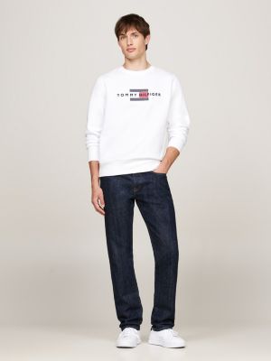 wit sweatshirt met ronde hals en geborduurd logo voor heren - tommy hilfiger