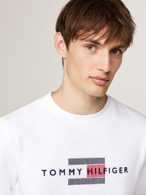 sweat à col ras-du-cou et logo brodé blanc pour hommes tommy hilfiger