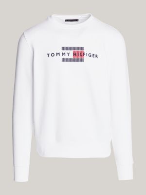 felpa con logo ricamato sul petto bianco da uomini tommy hilfiger