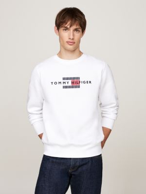 felpa con logo ricamato sul petto bianco da uomini tommy hilfiger