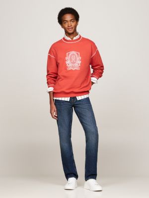 red contrast stitch logo embroidery jumper for men tommy hilfiger