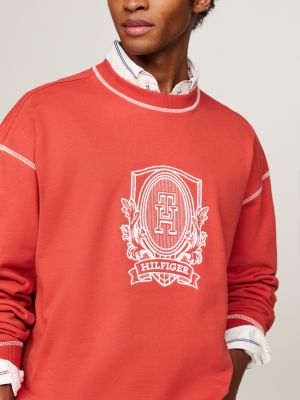 red contrast stitch logo embroidery jumper for men tommy hilfiger