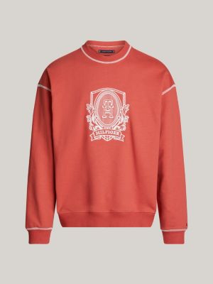 red contrast stitch logo embroidery jumper for men tommy hilfiger