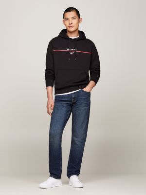 black hilfiger monotype stripe logo terry hoody for men tommy hilfiger