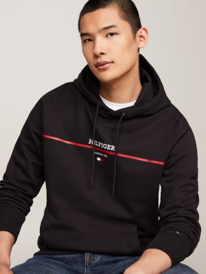 black hilfiger monotype stripe logo terry hoody for men tommy hilfiger