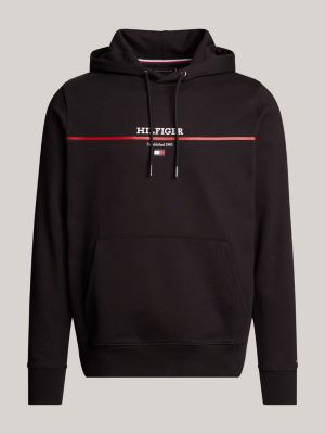 black hilfiger monotype stripe logo terry hoody for men tommy hilfiger